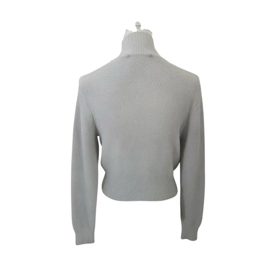 Zara Cropped Mock Neck Pullover Off White Soft Cozy Ribbed Sweater Size Medium - Picture 6 of 11
